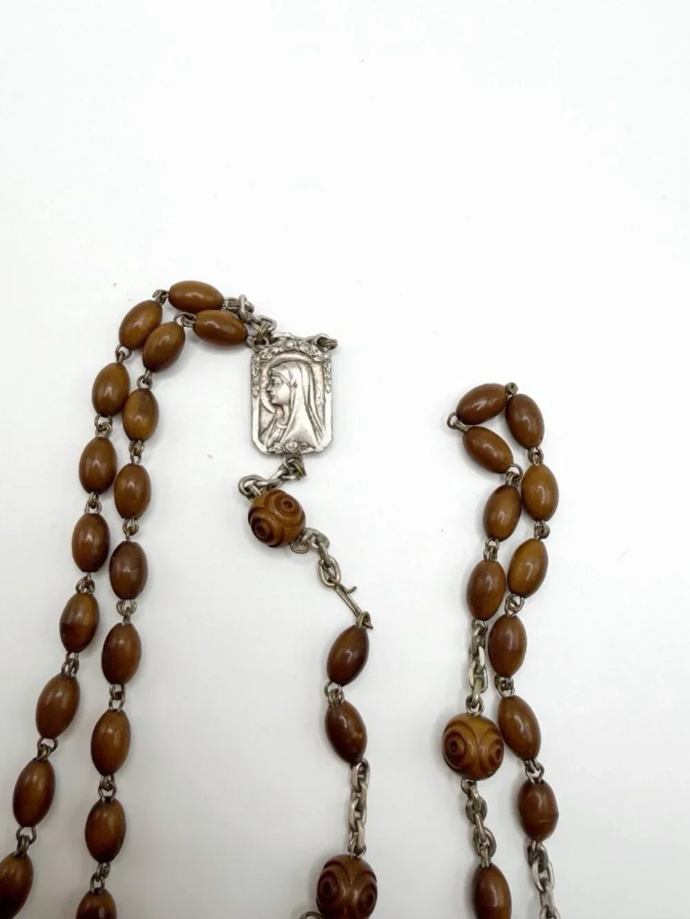 Vintage‎ French Rosary Brown Ceramic Beads FLAW